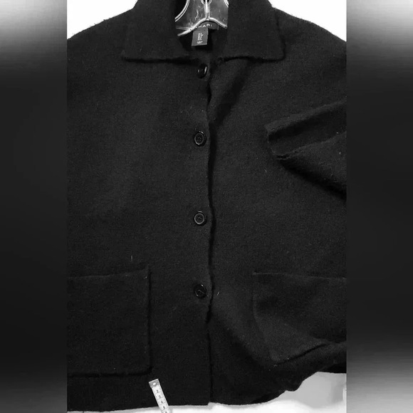Tahari Cashmere Blend Black Oversized Open ButtonSz S Cropped Cardigan  Sweater - Picture 8 of 10